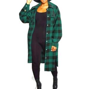 Ladies Plus size Green Button Down Flannel Long Shirt sz 4x